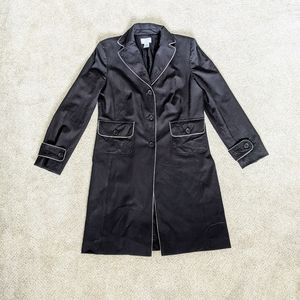 LOFT black with white trim long coat size 14